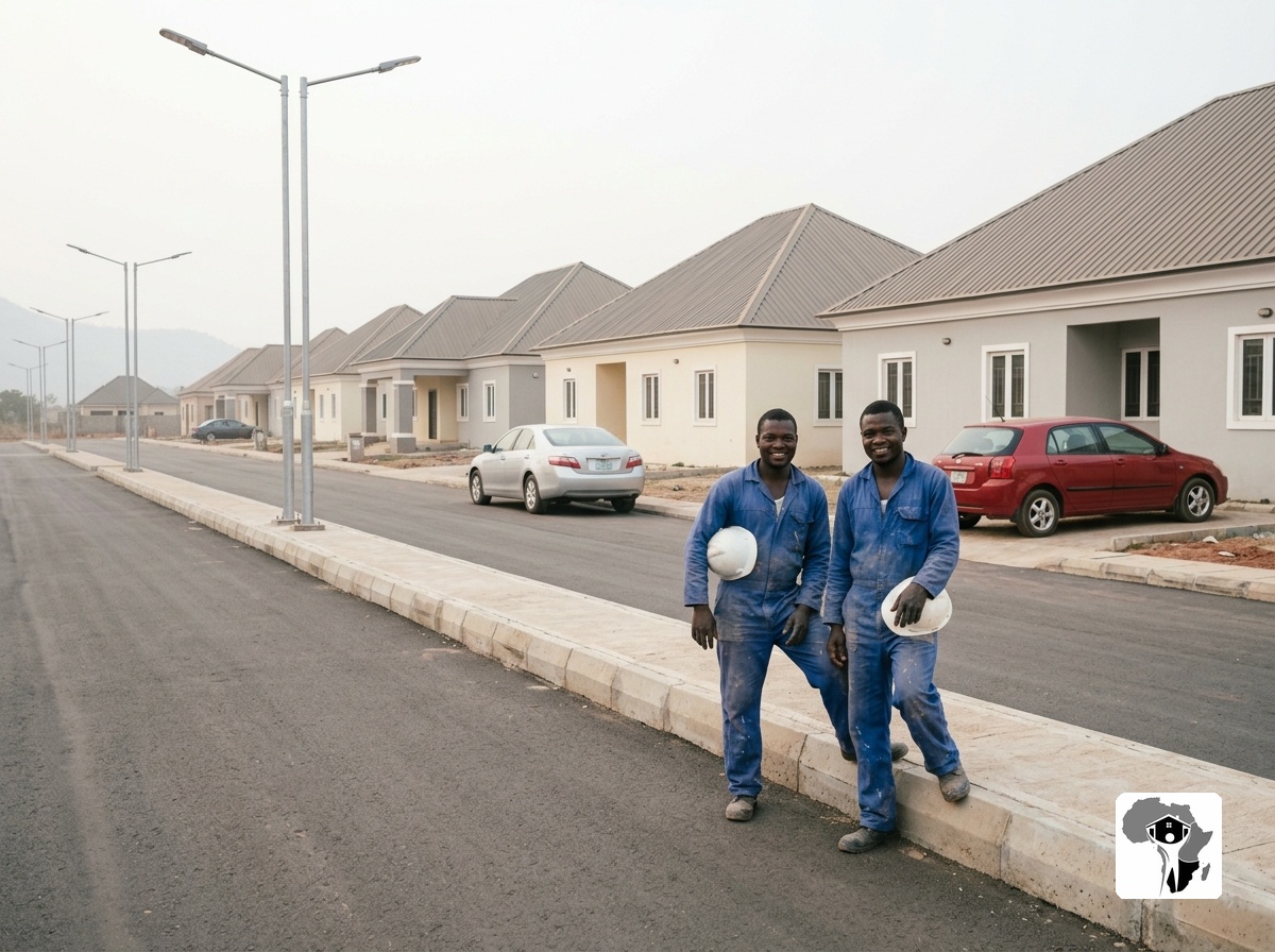 Commercial building construction with paved roads in Abuja