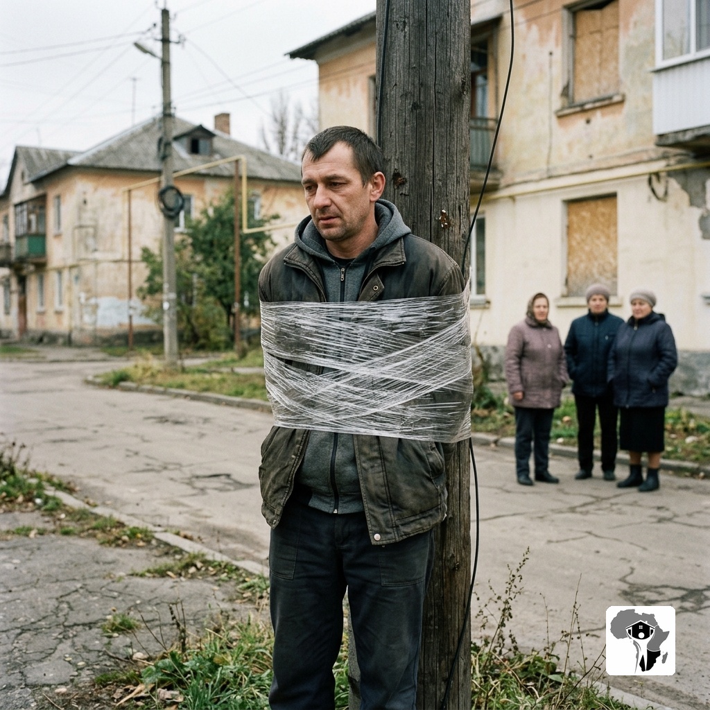 How Suspected Looters Were Wrapped to Street Poles in Ukraine